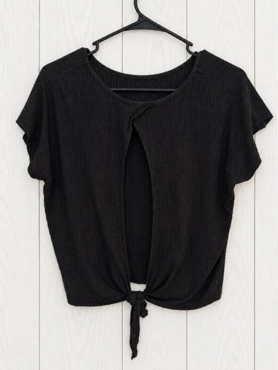 Vibe Tops - Vibe Sportswear Womens Black Ribbed Knit Tied Open Back M